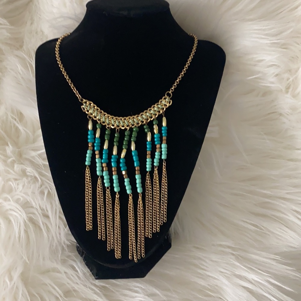 Gold boho turquoise necklace